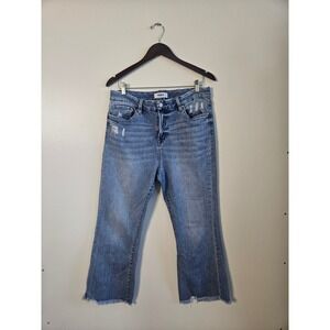 Mica Denim Los Angeles Size 32 Distressed Kick Flare Jeans Ankle Crop EUC